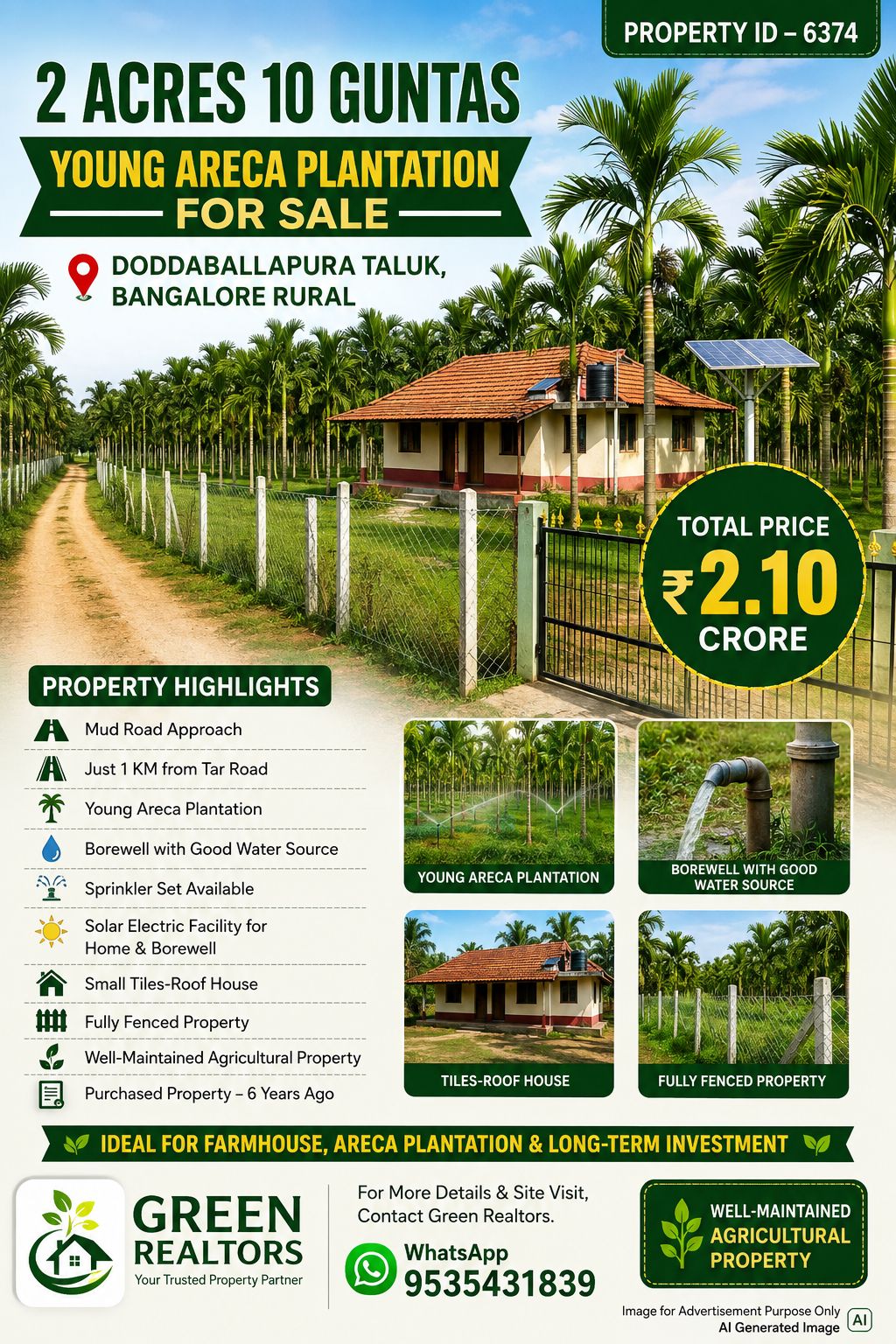 🆔 *PROPERTY ID – 6374* 🌴🏡 *2 ACRES 10 GUNTAS YOUNG ARECA PLANTATION FOR SALE –*